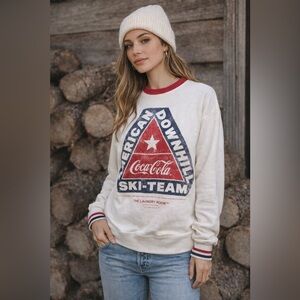 THE LAUNDRY ROOM Sweatshirt Crew Coca Cola Coke American Ski Thumbhole Cuff Sz S